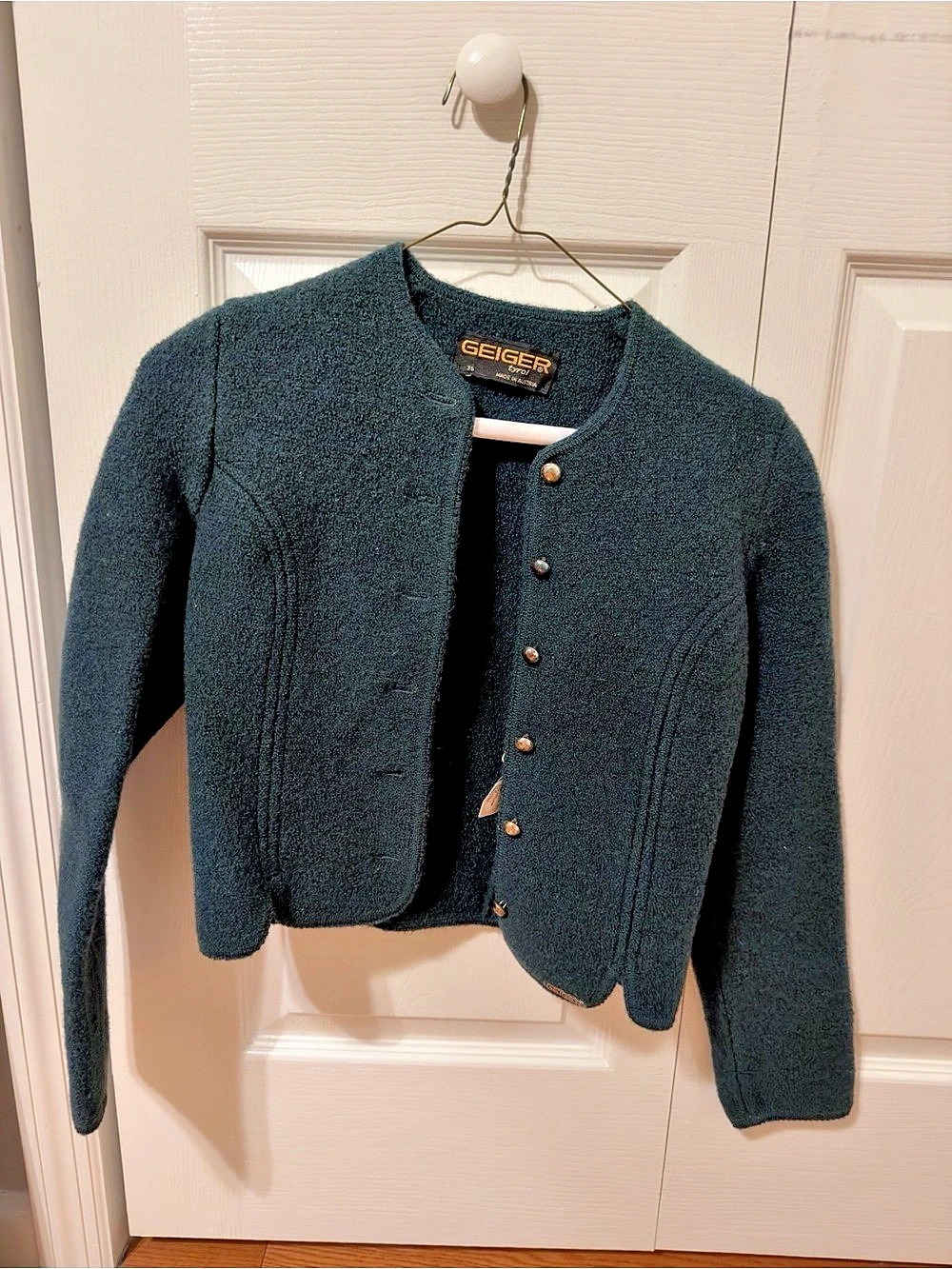 Vintage GEIGER Austria Boiled Wool Cropped Cardigan Jacket - Size S